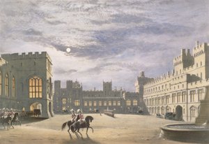 Staatsaankomst van een koninklijke bezoeker, de binnenplaats bij maanlicht, Windsor Castle, 1838